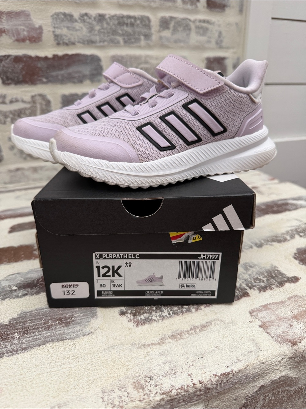 adidas Kids Light Purple and White Sneakers with Black Stripes